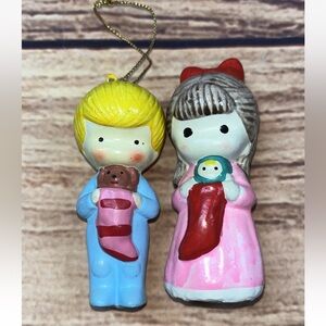 Vintage 1973 Anglund Ornament Baby Toodler Boy and Girl